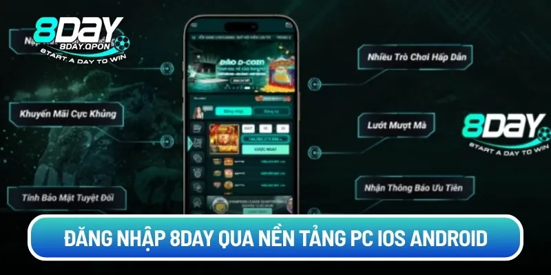 Đăng nhập 8day qua nền tảng PC IOS Android