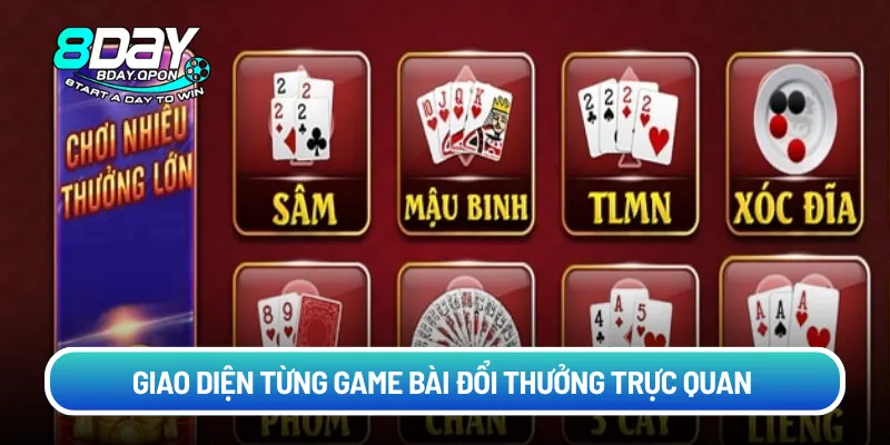 Giao diện từng game bài đổi thưởng trực quan 